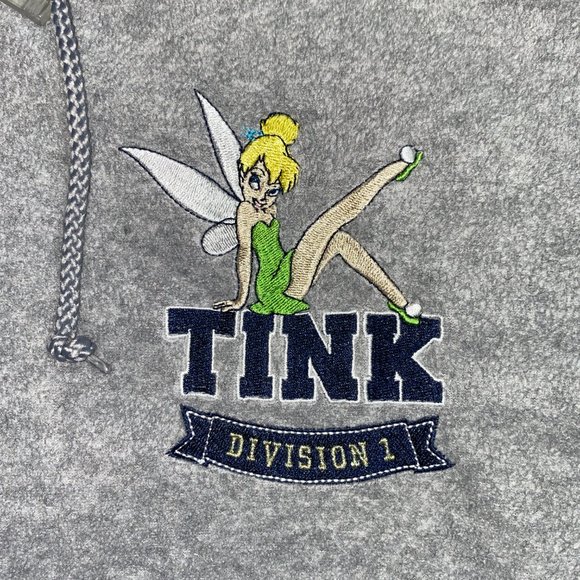Rare Disney Tinker Bell Gray Zipper Hoodie Sweatshirt Par Excellence Tink - Picture 2 of 8